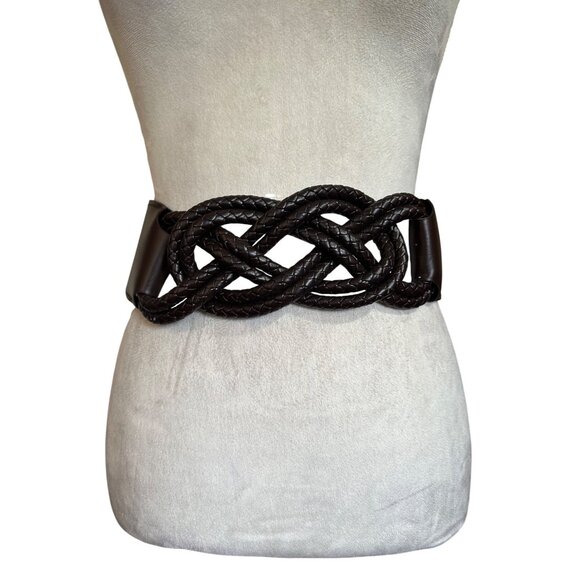 Y2k Braided Brown Waist Belt With Faux Leather Design & Snap Closure M/L Size - Picture 1 of 10